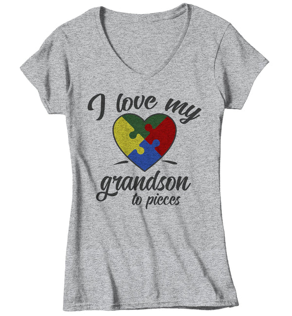 Women's Autism Grandma T-Shirt Puzzle Heart Autism Shirts Love My Grandson To Pieces Awareness TShirt-Shirts By Sarah