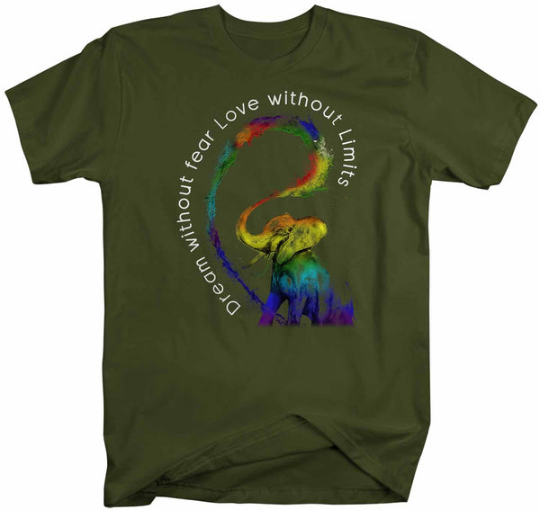 Men's LGBT T Shirt Dream Without Fear Shirt Love Without Limits Shirts Inspirational LGBT Shirts Elephant Rainbow Shirt-Shirts By Sarah
