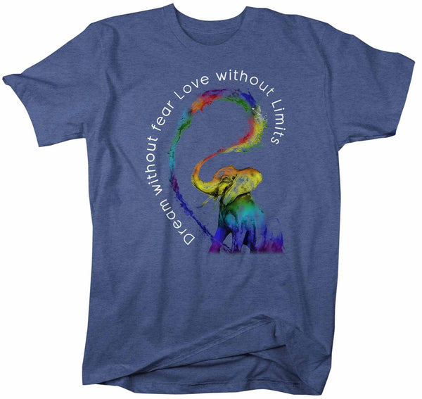 Men's LGBT T Shirt Dream Without Fear Shirt Love Without Limits Shirts Inspirational LGBT Shirts Elephant Rainbow Shirt-Shirts By Sarah