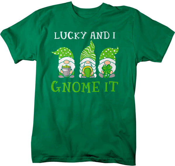 Men's Funny St. Patrick's Day Shirt Lucky And I Gnome It T Shirt Clover Lucky 4 Leaf Gift Saint Patricks Irish Green Man Unisex Tee-Shirts By Sarah