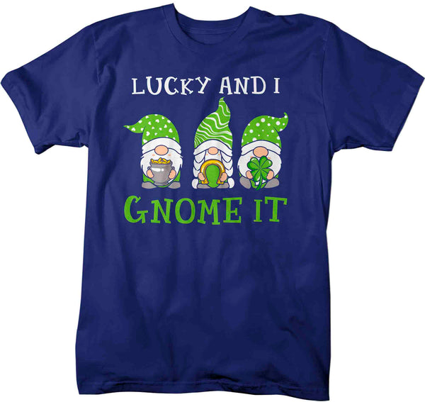 Men's Funny St. Patrick's Day Shirt Lucky And I Gnome It T Shirt Clover Lucky 4 Leaf Gift Saint Patricks Irish Green Man Unisex Tee-Shirts By Sarah