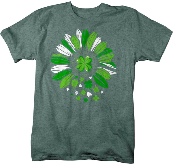 Men's Cute St. Patrick's Day Shirt Lucky Sunflower T Shirt Flower Clover Luck Gift Saint Patricks Irish Green Man Unisex Tee-Shirts By Sarah