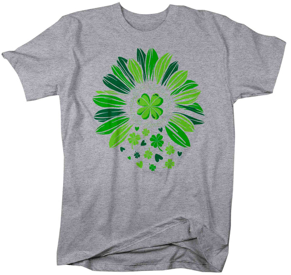 Men's Cute St. Patrick's Day Shirt Lucky Sunflower T Shirt Flower Clover Luck Gift Saint Patricks Irish Green Man Unisex Tee-Shirts By Sarah