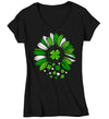 Women's V-Neck Cute St. Patrick's Day Shirt Lucky Sunflower T Shirt Flower Clover Luck Gift Saint Patricks Irish Green Ladies Woman Tee