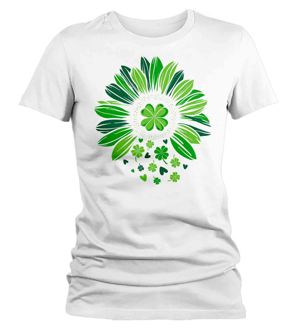 Women's Cute St. Patrick's Day Shirt Lucky Sunflower T Shirt Flower Clover Luck Gift Saint Patricks Irish Green Ladies Woman Tee-Shirts By Sarah