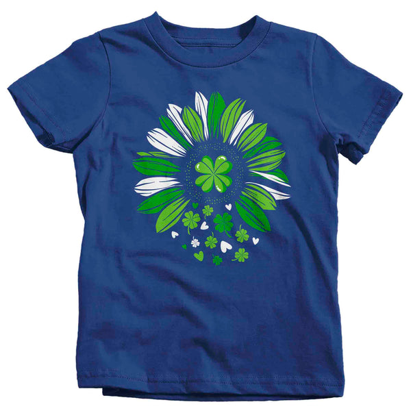 Kids Cute St. Patrick's Day Shirt Lucky Sunflower T Shirt Flower Clover Luck Gift Saint Patricks Irish Green Boy's Girl's Youth Tee-Shirts By Sarah