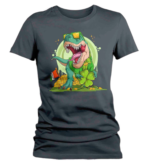 Women's Funny St. Patrick's Day Shirt Lucky T Rex T Shirt Tyrannosaurus Clover Dinosaur Gift Saint Patricks Irish Green Ladies Woman Tee-Shirts By Sarah