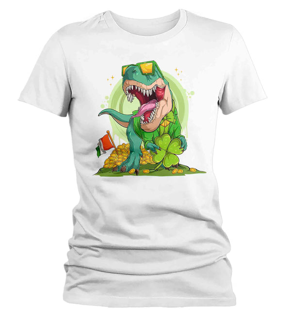 Women's Funny St. Patrick's Day Shirt Lucky T Rex T Shirt Tyrannosaurus Clover Dinosaur Gift Saint Patricks Irish Green Ladies Woman Tee-Shirts By Sarah
