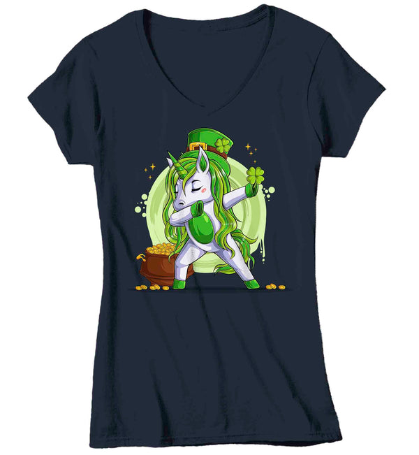 Women's V-Neck Funny St. Patrick's Day Shirt Lucky Unicorn T Shirt Mythical Clover Horse Gift Saint Patricks Irish Green Women's Ladies Tee-Shirts By Sarah