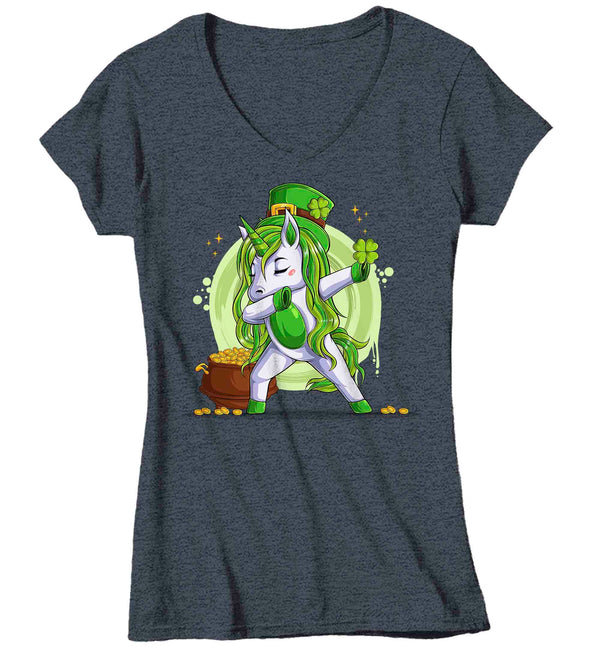 Women's V-Neck Funny St. Patrick's Day Shirt Lucky Unicorn T Shirt Mythical Clover Horse Gift Saint Patricks Irish Green Women's Ladies Tee-Shirts By Sarah