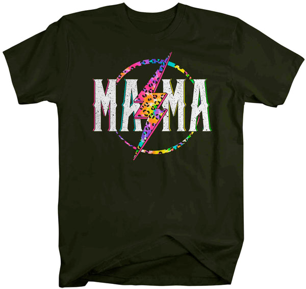 Unisex Mama Shirt Retro Mom T Shirt Leopard Mama TShirt Mother's Day Lightning Rocker Rock Star Tee Men's Soft Cotton Gift Idea-Shirts By Sarah