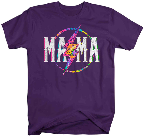 Unisex Mama Shirt Retro Mom T Shirt Leopard Mama TShirt Mother's Day Lightning Rocker Rock Star Tee Men's Soft Cotton Gift Idea-Shirts By Sarah