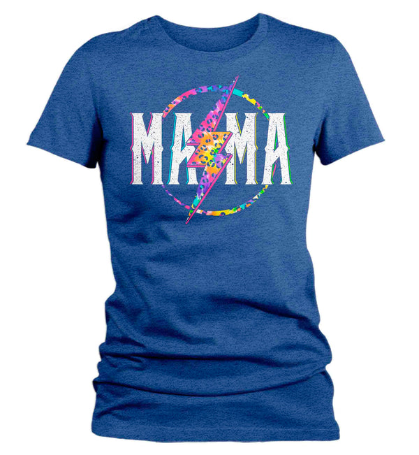 Women's Mama Shirt Retro Mom T Shirt Leopard Mama TShirt Mother's Day Lightning Rocker Rock Star Tee Ladies VNeck Soft Cotton Gift Idea-Shirts By Sarah