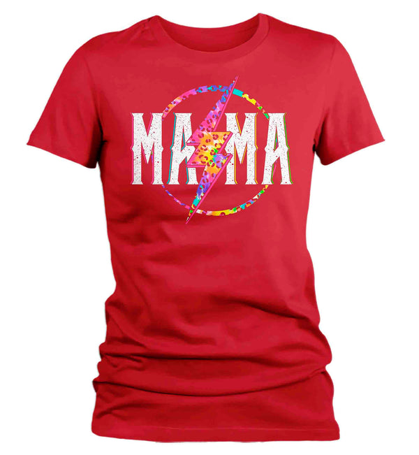 Women's Mama Shirt Retro Mom T Shirt Leopard Mama TShirt Mother's Day Lightning Rocker Rock Star Tee Ladies VNeck Soft Cotton Gift Idea-Shirts By Sarah