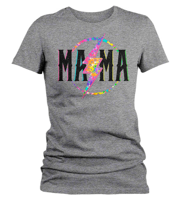 Women's Mama Shirt Retro Mom T Shirt Leopard Mama TShirt Mother's Day Lightning Rocker Rock Star Tee Ladies VNeck Soft Cotton Gift Idea-Shirts By Sarah