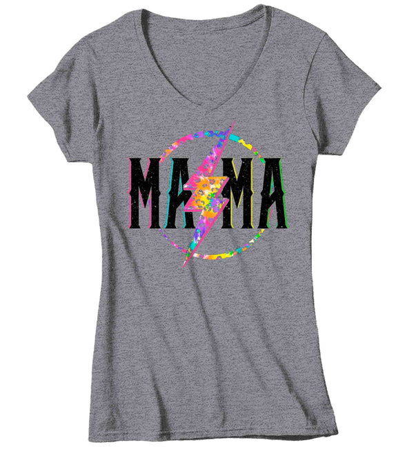 Women's V-Neck Mama Shirt Retro Mom T Shirt Leopard Mama TShirt Mother's Day Lightning Rocker Rock Star Tee Ladies VNeck Soft Cotton Gift Idea-Shirts By Sarah