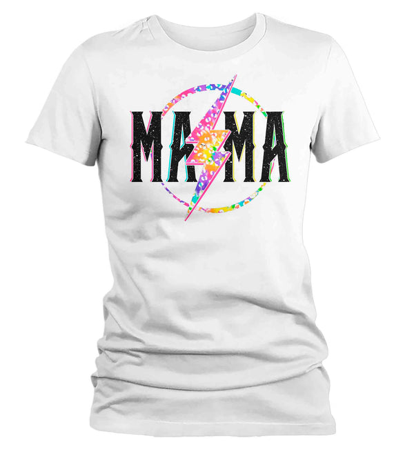 Women's Mama Shirt Retro Mom T Shirt Leopard Mama TShirt Mother's Day Lightning Rocker Rock Star Tee Ladies VNeck Soft Cotton Gift Idea-Shirts By Sarah