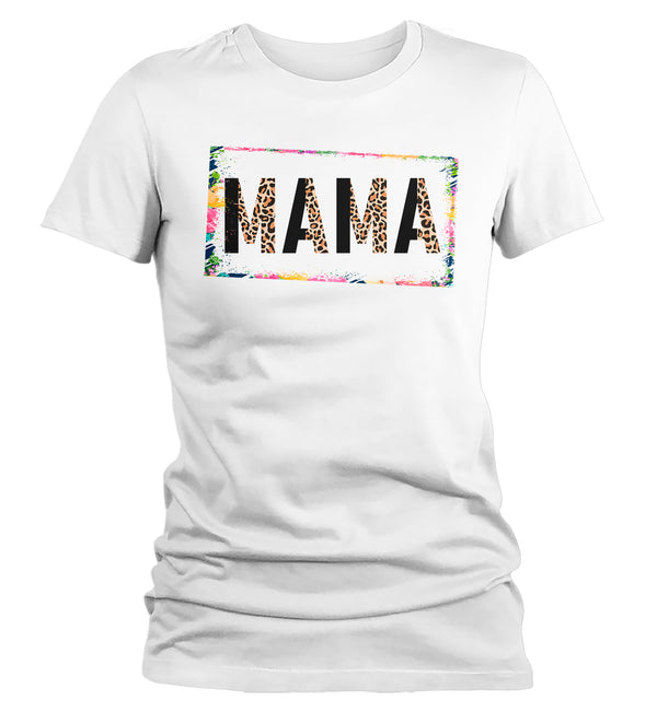 Women's Mama Shirt Mother's Day Gift Shirt For Mom Floral Boho Leopard Animal Print Tee Gift For Momma Mod Tee Ladies V-Neck-Shirts By Sarah