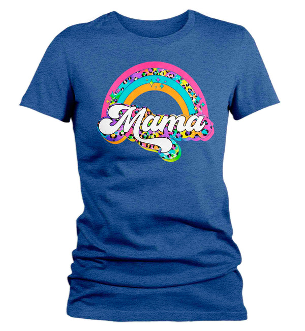 Women's Retro Mama Shirt Rainbow Mom T Shirt Vintage Leopard Print TShirt Mother's Day Mama Tee Ladies V-Neck Soft Cotton Gift Idea-Shirts By Sarah