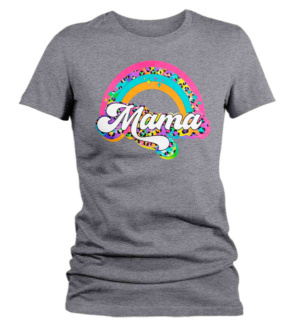 Women's Retro Mama Shirt Rainbow Mom T Shirt Vintage Leopard Print TShirt Mother's Day Mama Tee Ladies V-Neck Soft Cotton Gift Idea-Shirts By Sarah