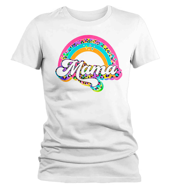 Women's Retro Mama Shirt Rainbow Mom T Shirt Vintage Leopard Print TShirt Mother's Day Mama Tee Ladies V-Neck Soft Cotton Gift Idea-Shirts By Sarah