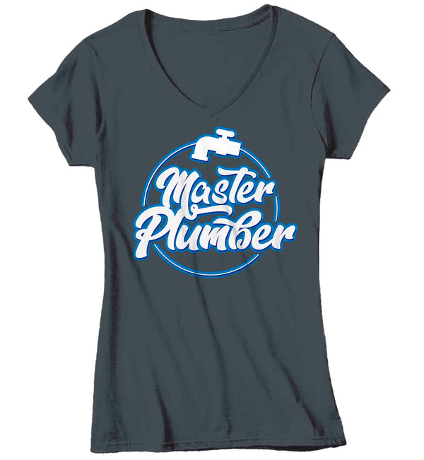 Women's V-Neck Master Plumber Shirt Plumb T Shirt Plumbing Tee Plumber Faucet Gift Shirt for Plumber Ladies Tee Pipe Union Worker-Shirts By Sarah