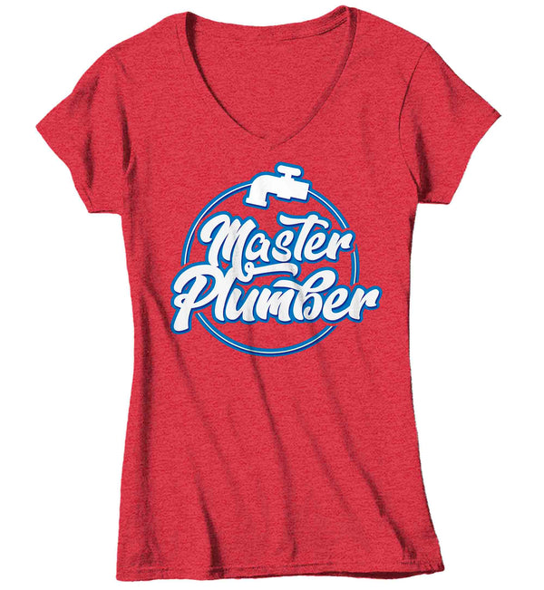 Women's V-Neck Master Plumber Shirt Plumb T Shirt Plumbing Tee Plumber Faucet Gift Shirt for Plumber Ladies Tee Pipe Union Worker-Shirts By Sarah
