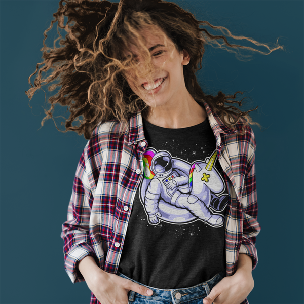 Women's Astronaut Shirt Unicorn Floatie T Shirt Floating In Space Shirt Galaxy Float Hipster Geek Graphic Tee Streetwear Ladies V-Neck-Shirts By Sarah