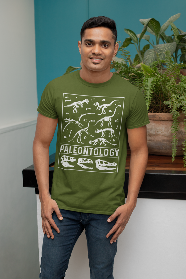 Men's Paleontology T Shirt Dinosaur Fossil Record Bones Dig Dino Shirt Excavate T-Shirt Paleontologist Gift Scientist Tee Mans Unisex-Shirts By Sarah