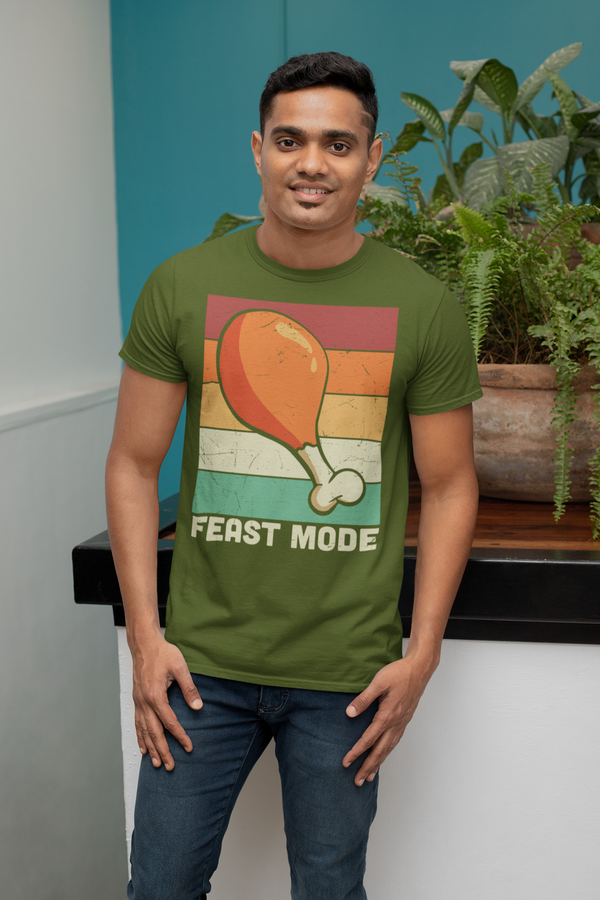 Men's Funny Thanksgiving Tee Feast Mode Turkey Leg Shirts Vintage T Shirt Holiday TShirt Unisex Soft Graphic Teacher Shirt-Shirts By Sarah