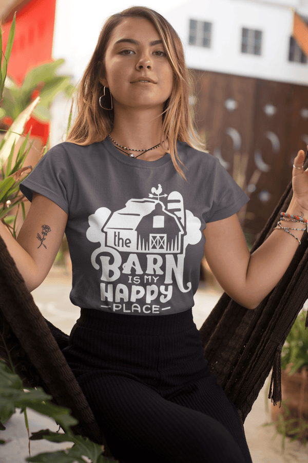 Women's Barn T Shirt Happy Place Farm Shirt Barn TShirt Hipster Farming Shirts Farmer T Shirt-Shirts By Sarah