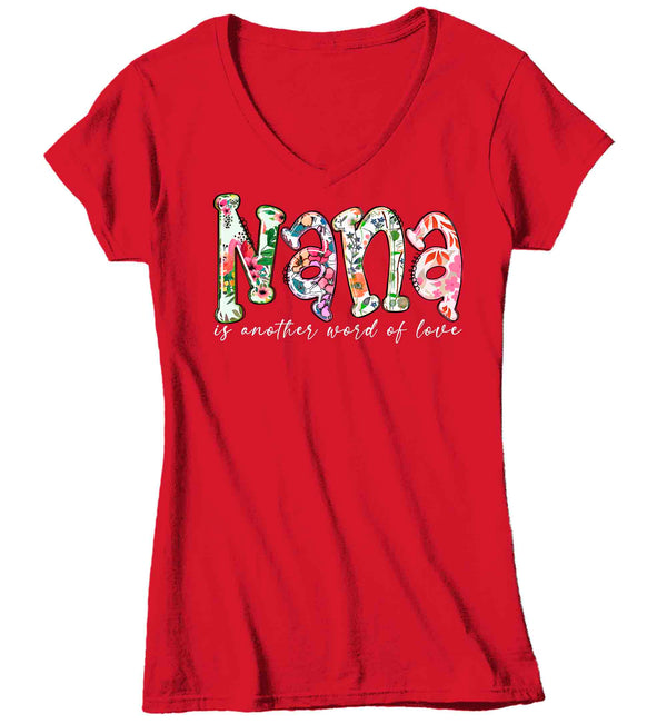 Women's V-Neck Nana Shirt Cute Great Grandma T Shirt Word Of Love Baby Reveal Family Theme TShirt Mother's Day Gift Graphic Tee Ladies-Shirts By Sarah