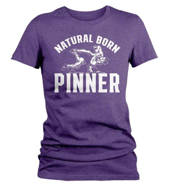 Women's Wrestling Shirt Natural Born Pinner T-Shirt Wrestler Wrestle Team Saying Athlete Gift Novelty Funny Tshirt Graphic Tee Ladies-Shirts By Sarah