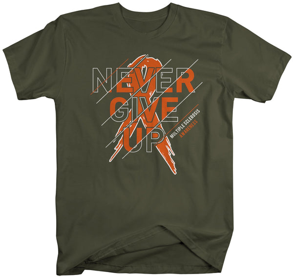 Men's Multiple Sclerosis T-shirt Never Give Up Multiple Sclerosis Shirts Orange Ribbon TShirt MS Shirts Typography-Shirts By Sarah