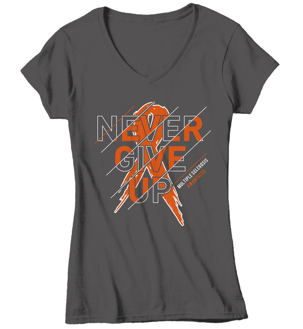 Women's Multiple Sclerosis T-shirt Never Give Up Multiple Sclerosis Shirts Orange Ribbon TShirt MS Shirts Typography-Shirts By Sarah