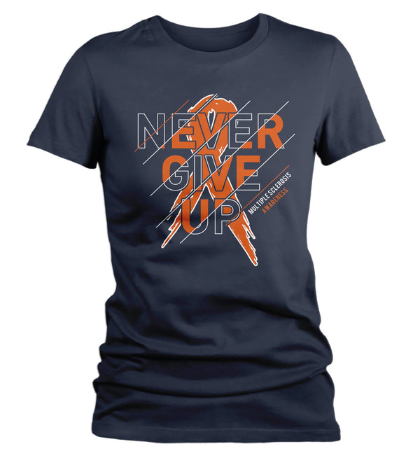 Women's Multiple Sclerosis T-shirt Never Give Up Multiple Sclerosis Shirts Orange Ribbon TShirt MS Shirts Typography-Shirts By Sarah