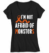 Women's V-Neck Multiple Sclerosis T Shirt Not Afraid Monsters MS Shirt Orange Ribbon T Shirt Inspirational MS Shirt