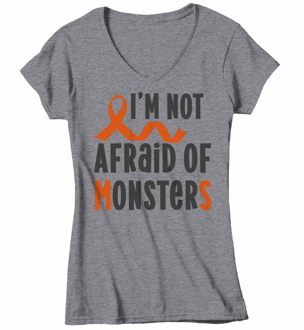 Women's V-Neck Multiple Sclerosis T Shirt Not Afraid Monsters MS Shirt Orange Ribbon T Shirt Inspirational MS Shirt-Shirts By Sarah