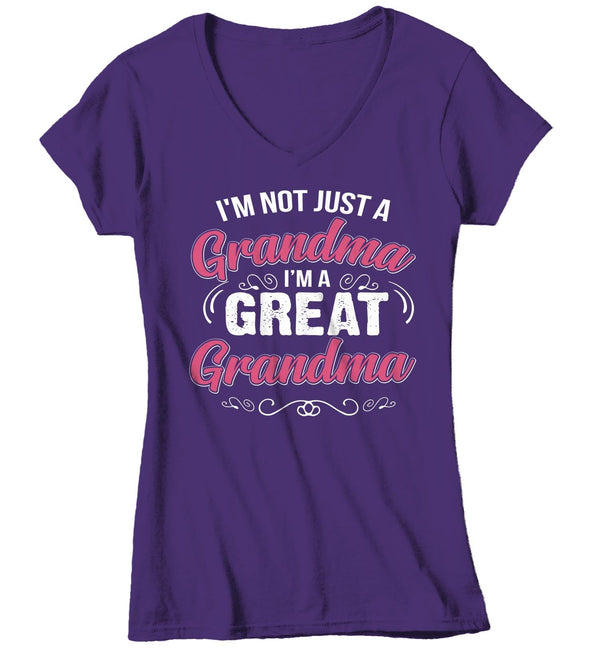 Women's V-Neck Great Grandma T Shirt Not Just Grandma Great Grandma Shirt Cute Grandma Shirt Grandma Gift-Shirts By Sarah