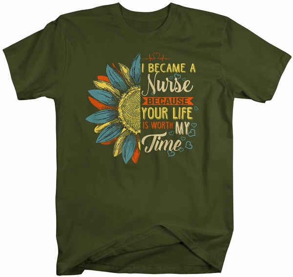 Men's Cute Nurse T Shirt Sunflower Shirt Your Life Is Worth My Time Vintage Shirt Tee Nurse Gift Idea-Shirts By Sarah