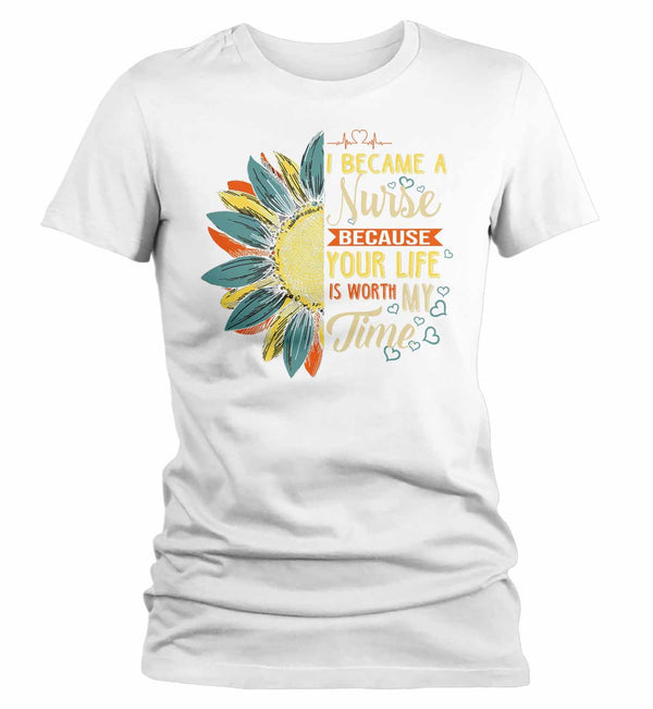 Women's Cute Nurse T Shirt Sunflower Shirt Your Life Is Worth My Time Vintage Shirt Tee Nurse Gift Idea-Shirts By Sarah