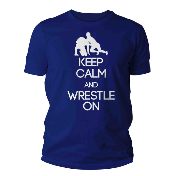 Men's Wrestling Shirt Keep Calm Wrestle On T-Shirt Wrestling T Shirts Wrestler Gift Tee High School Unisex Boys Men-Shirts By Sarah