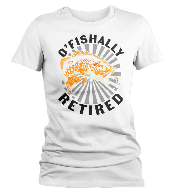 Women's Funny Fishing T-Shirt Ofishally Retired Vintage Shirt Fisherman Gift Humor Bass Fish Ladies Woman Graphic Tee-Shirts By Sarah