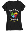 Women's V-Neck Autism T Shirt Ok To Be Different Autism Shirt Heart Autism Cute Autism Awareness Shirt