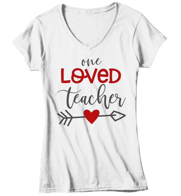 Women's Loved Teacher T Shirt Teacher T Shirts Arrow Valentine's Day Shirts Gift For Teacher Heart Tee TShirt-Shirts By Sarah
