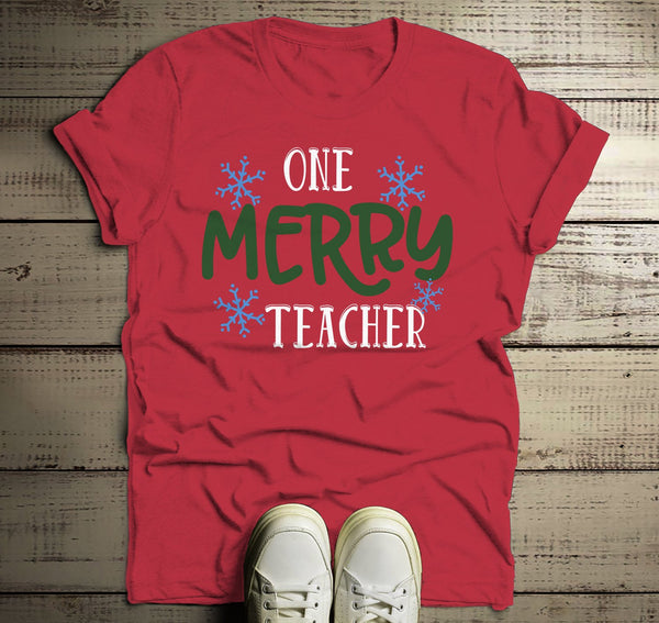 Men's Teacher Outfit Christmas TShirt Merry Teacher Shirt Snowflake Tee Winter Shirts Xmas-Shirts By Sarah