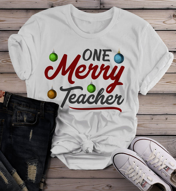 Women's Teacher Shirt Christmas TShirt Merry Teacher Outfit Ornament Tee Winter Shirts Xmas-Shirts By Sarah