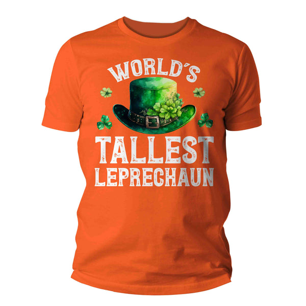 Men's Funny St. Patrick's Day Shirt World's Tallest Leprechaun Watercolor Hat Patty's Irish Clover Vintage Grunge Ireland Unisex Man-Shirts By Sarah