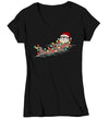 Women's V-Neck Christmas Shirt Otter XMas Lights T Shirt Cute Tee Tree Lights Santa Hat Sea Otter Holiday Funny Graphic Tshirt Ladies