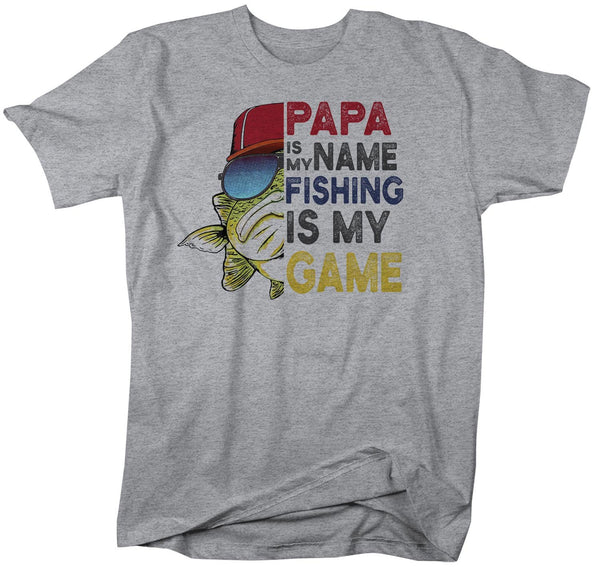 Men's Funny Papa Fishing T Shirt Father's Day Gift Papa Name Fishing Game Shirt Grandpa Shirt Fisherman Gift-Shirts By Sarah